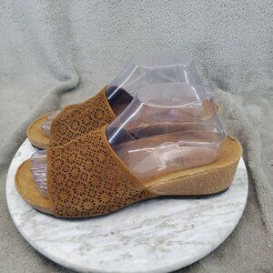 A. Giannetti Shoes Womens Size 8 Brown Leather Wedge Slide Sandals